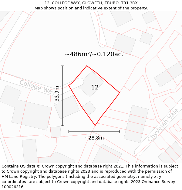 12, COLLEGE WAY, GLOWETH, TRURO, TR1 3RX: Plot and title map