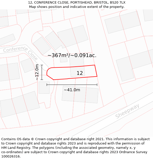 12, CONFERENCE CLOSE, PORTISHEAD, BRISTOL, BS20 7LX: Plot and title map