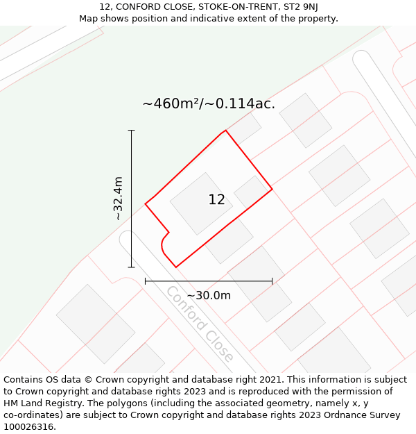 12, CONFORD CLOSE, STOKE-ON-TRENT, ST2 9NJ: Plot and title map