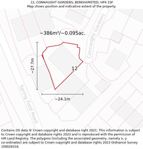 12, CONNAUGHT GARDENS, BERKHAMSTED, HP4 1SF: Plot and title map