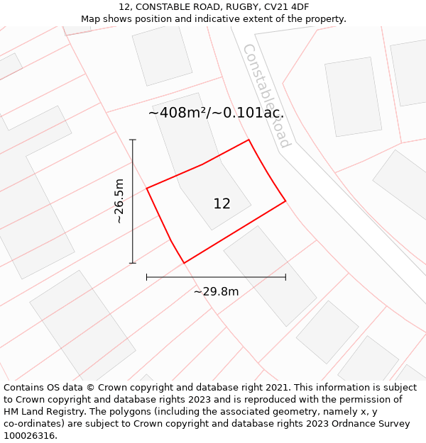 12, CONSTABLE ROAD, RUGBY, CV21 4DF: Plot and title map