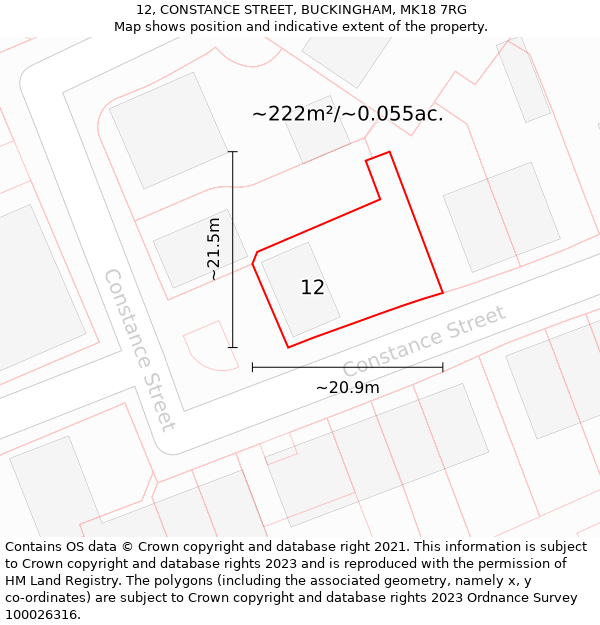12, CONSTANCE STREET, BUCKINGHAM, MK18 7RG: Plot and title map