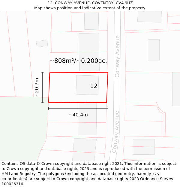 12, CONWAY AVENUE, COVENTRY, CV4 9HZ: Plot and title map