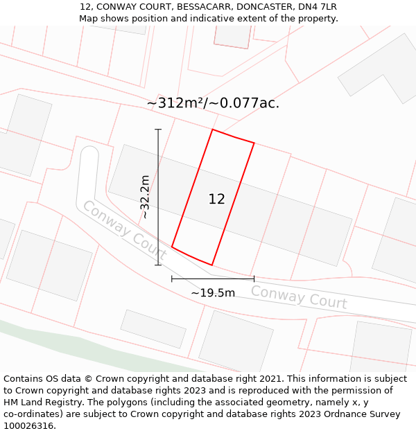 12, CONWAY COURT, BESSACARR, DONCASTER, DN4 7LR: Plot and title map