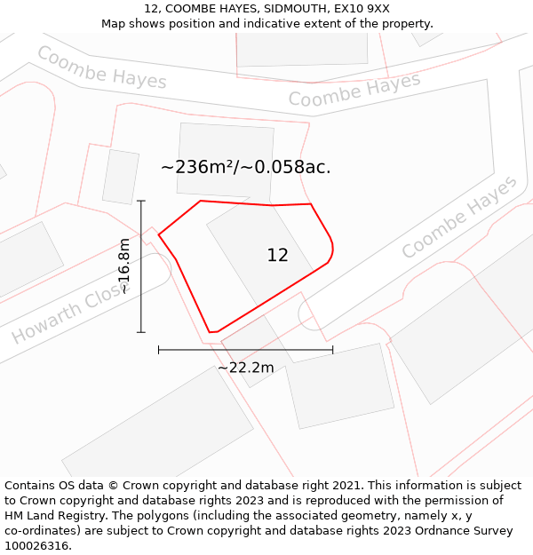 12, COOMBE HAYES, SIDMOUTH, EX10 9XX: Plot and title map