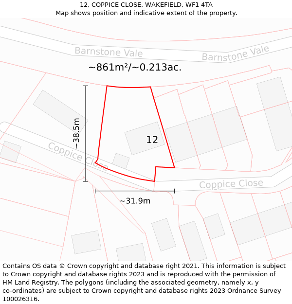 12, COPPICE CLOSE, WAKEFIELD, WF1 4TA: Plot and title map