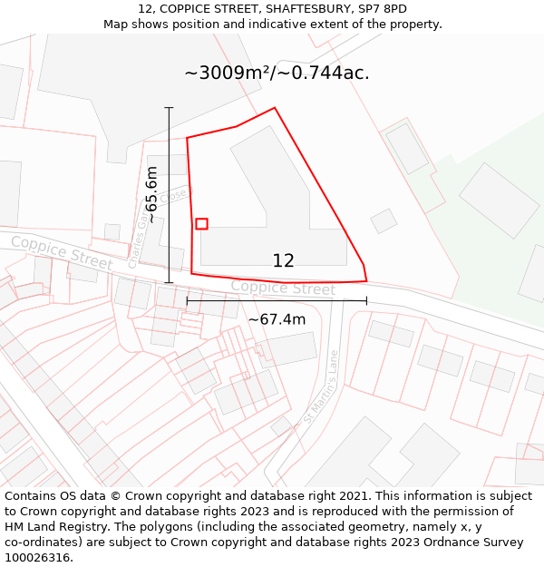 12, COPPICE STREET, SHAFTESBURY, SP7 8PD: Plot and title map