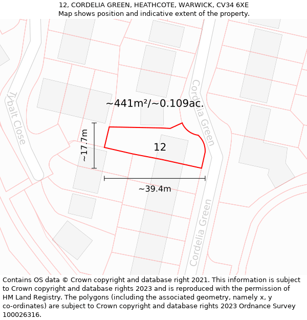 12, CORDELIA GREEN, HEATHCOTE, WARWICK, CV34 6XE: Plot and title map