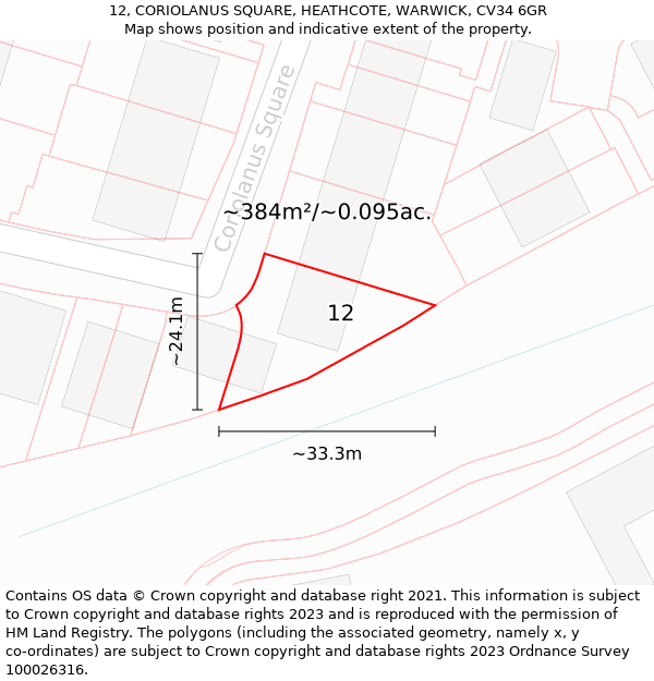 12, CORIOLANUS SQUARE, HEATHCOTE, WARWICK, CV34 6GR: Plot and title map