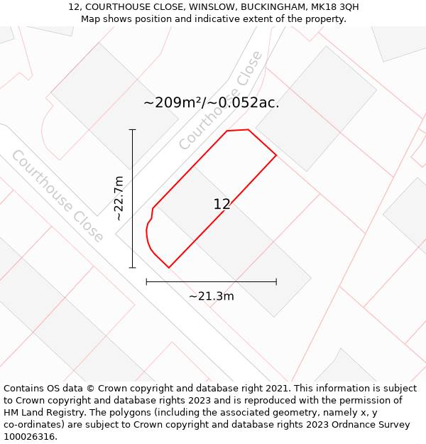 12, COURTHOUSE CLOSE, WINSLOW, BUCKINGHAM, MK18 3QH: Plot and title map