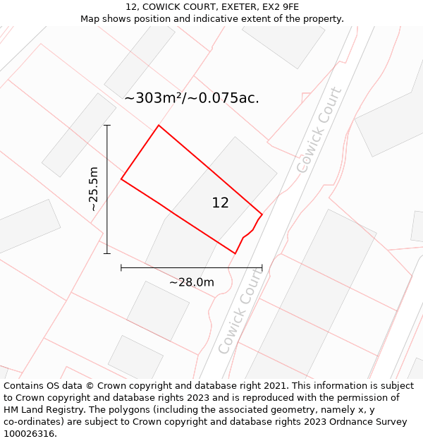 12, COWICK COURT, EXETER, EX2 9FE: Plot and title map