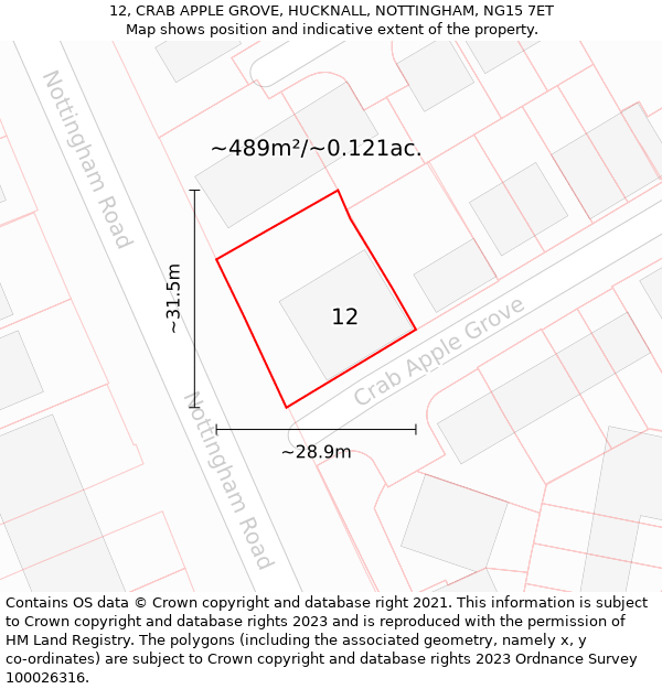 12, CRAB APPLE GROVE, HUCKNALL, NOTTINGHAM, NG15 7ET: Plot and title map