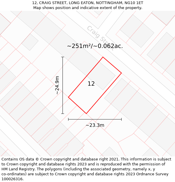 12, CRAIG STREET, LONG EATON, NOTTINGHAM, NG10 1ET: Plot and title map