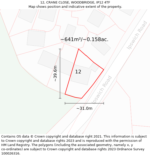 12, CRANE CLOSE, WOODBRIDGE, IP12 4TF: Plot and title map