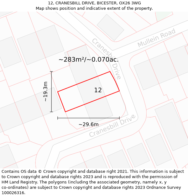 12, CRANESBILL DRIVE, BICESTER, OX26 3WG: Plot and title map