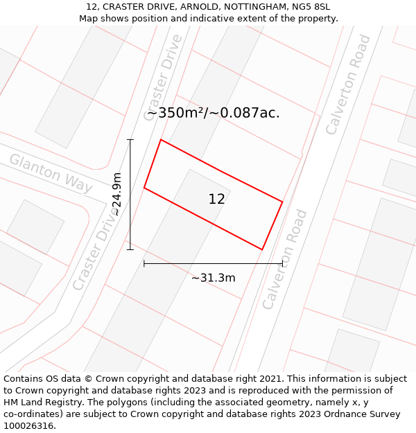 12, CRASTER DRIVE, ARNOLD, NOTTINGHAM, NG5 8SL: Plot and title map