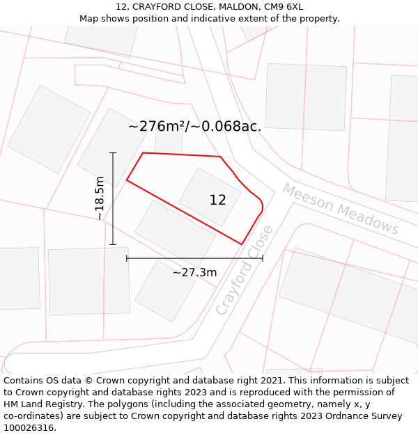 12, CRAYFORD CLOSE, MALDON, CM9 6XL: Plot and title map