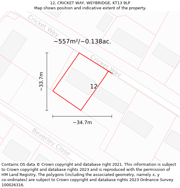 12, CRICKET WAY, WEYBRIDGE, KT13 9LP: Plot and title map