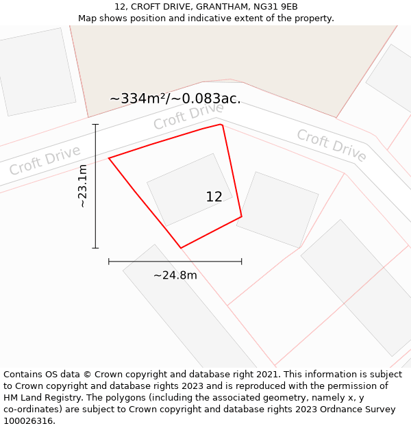 12, CROFT DRIVE, GRANTHAM, NG31 9EB: Plot and title map