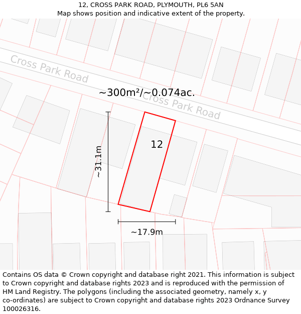 12, CROSS PARK ROAD, PLYMOUTH, PL6 5AN: Plot and title map