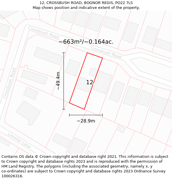 12, CROSSBUSH ROAD, BOGNOR REGIS, PO22 7LS: Plot and title map