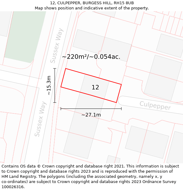 12, CULPEPPER, BURGESS HILL, RH15 8UB: Plot and title map