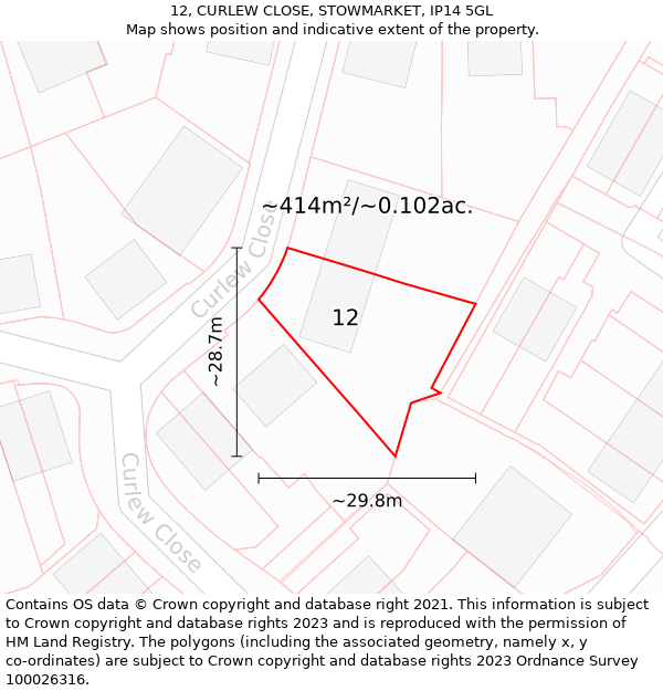 12, CURLEW CLOSE, STOWMARKET, IP14 5GL: Plot and title map