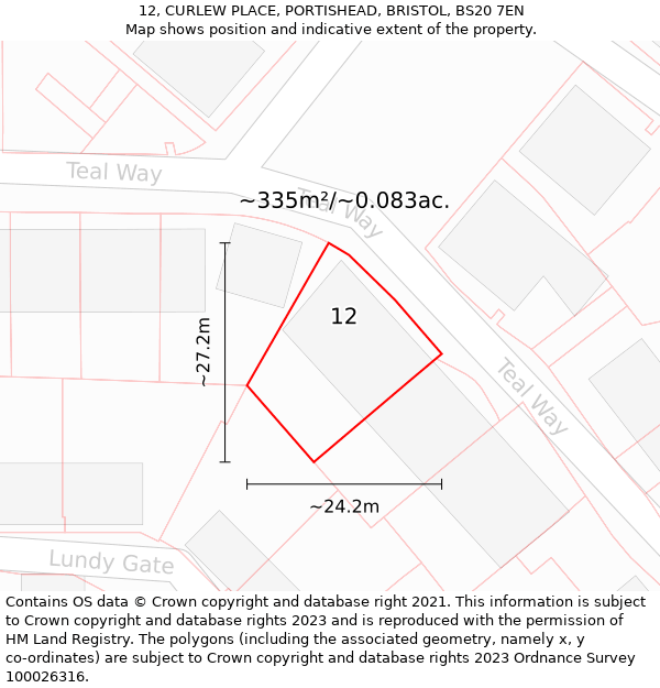 12, CURLEW PLACE, PORTISHEAD, BRISTOL, BS20 7EN: Plot and title map