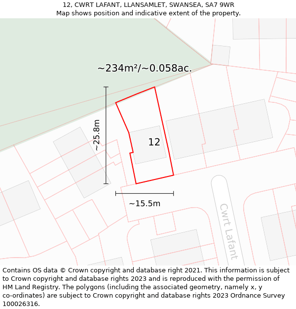 12, CWRT LAFANT, LLANSAMLET, SWANSEA, SA7 9WR: Plot and title map