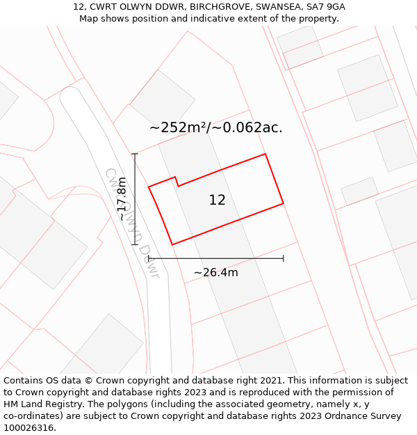 12, CWRT OLWYN DDWR, BIRCHGROVE, SWANSEA, SA7 9GA: Plot and title map