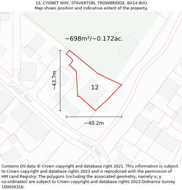 12, CYGNET WAY, STAVERTON, TROWBRIDGE, BA14 8UU: Plot and title map