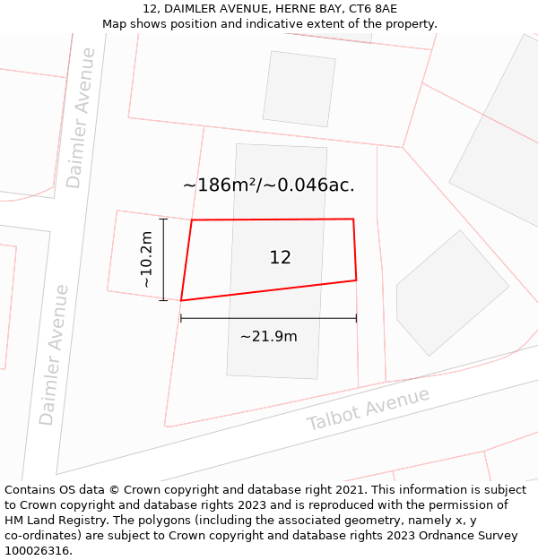 12, DAIMLER AVENUE, HERNE BAY, CT6 8AE: Plot and title map