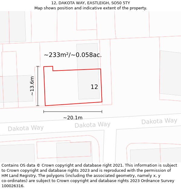 12, DAKOTA WAY, EASTLEIGH, SO50 5TY: Plot and title map