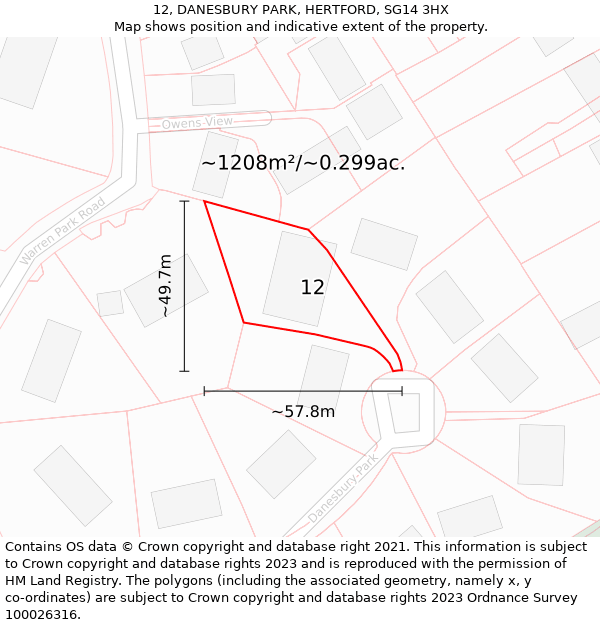 12, DANESBURY PARK, HERTFORD, SG14 3HX: Plot and title map