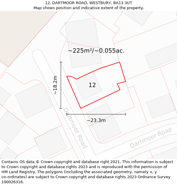 12, DARTMOOR ROAD, WESTBURY, BA13 3UT: Plot and title map