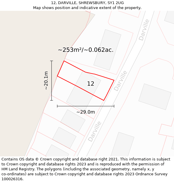 12, DARVILLE, SHREWSBURY, SY1 2UG: Plot and title map