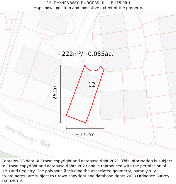 12, DAYNES WAY, BURGESS HILL, RH15 9RH: Plot and title map