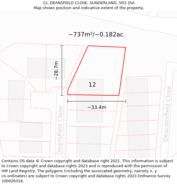 12, DEANSFIELD CLOSE, SUNDERLAND, SR3 2SA: Plot and title map