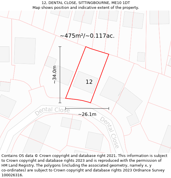 12, DENTAL CLOSE, SITTINGBOURNE, ME10 1DT: Plot and title map