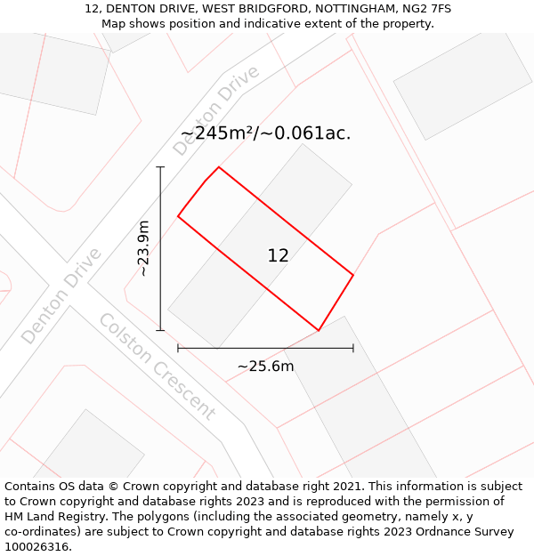 12, DENTON DRIVE, WEST BRIDGFORD, NOTTINGHAM, NG2 7FS: Plot and title map