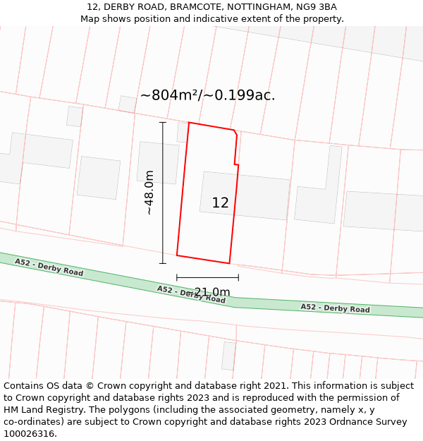 12, DERBY ROAD, BRAMCOTE, NOTTINGHAM, NG9 3BA: Plot and title map