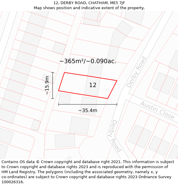 12, DERBY ROAD, CHATHAM, ME5 7JF: Plot and title map