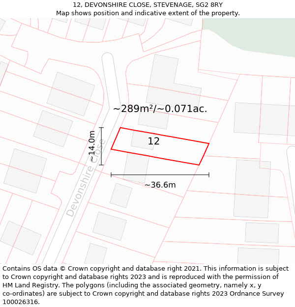 12, DEVONSHIRE CLOSE, STEVENAGE, SG2 8RY: Plot and title map