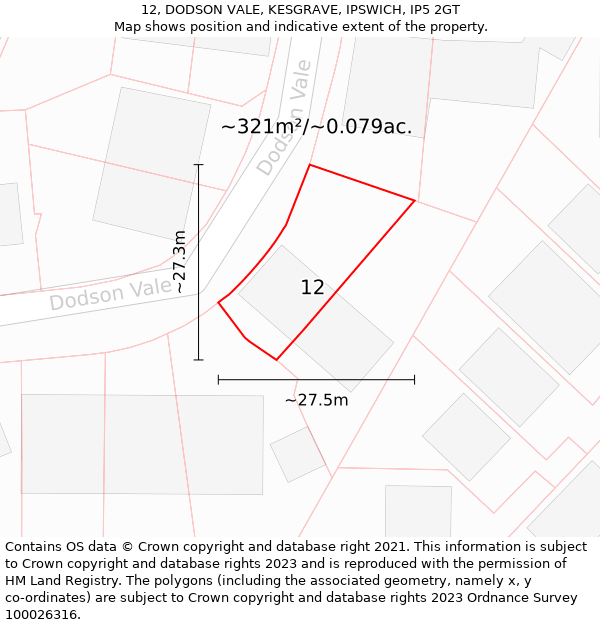 12, DODSON VALE, KESGRAVE, IPSWICH, IP5 2GT: Plot and title map