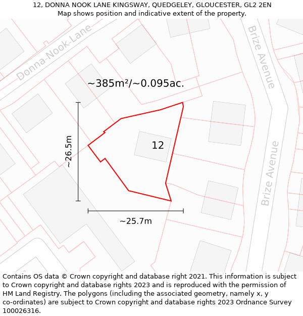 12, DONNA NOOK LANE KINGSWAY, QUEDGELEY, GLOUCESTER, GL2 2EN: Plot and title map