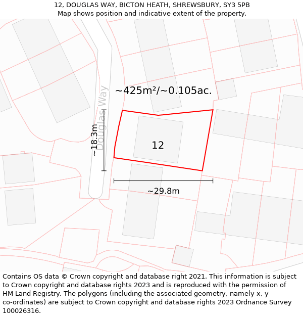 12, DOUGLAS WAY, BICTON HEATH, SHREWSBURY, SY3 5PB: Plot and title map