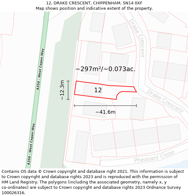 12, DRAKE CRESCENT, CHIPPENHAM, SN14 0XF: Plot and title map