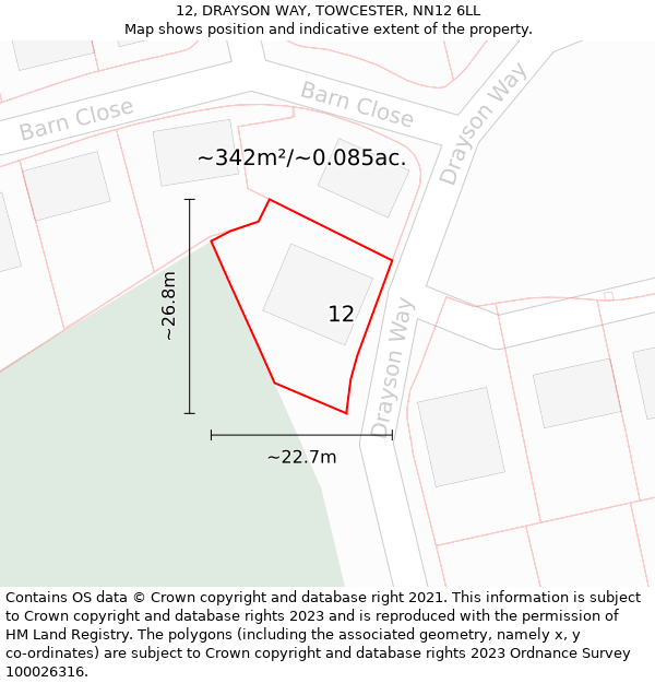 12, DRAYSON WAY, TOWCESTER, NN12 6LL: Plot and title map