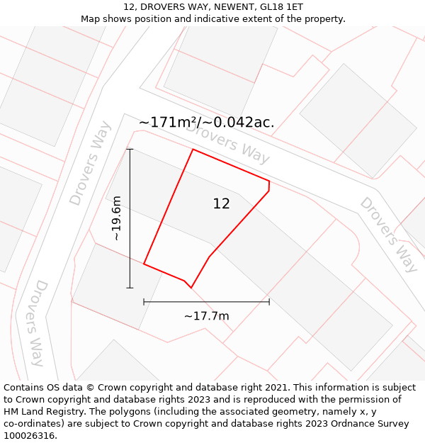 12, DROVERS WAY, NEWENT, GL18 1ET: Plot and title map