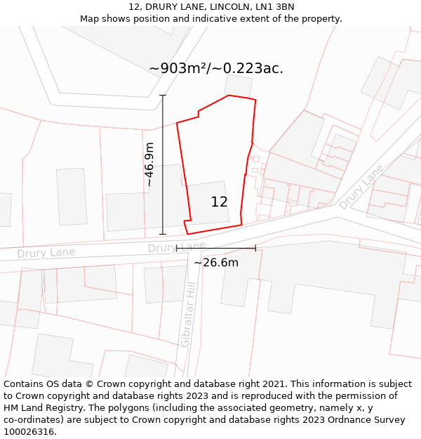 12, DRURY LANE, LINCOLN, LN1 3BN: Plot and title map